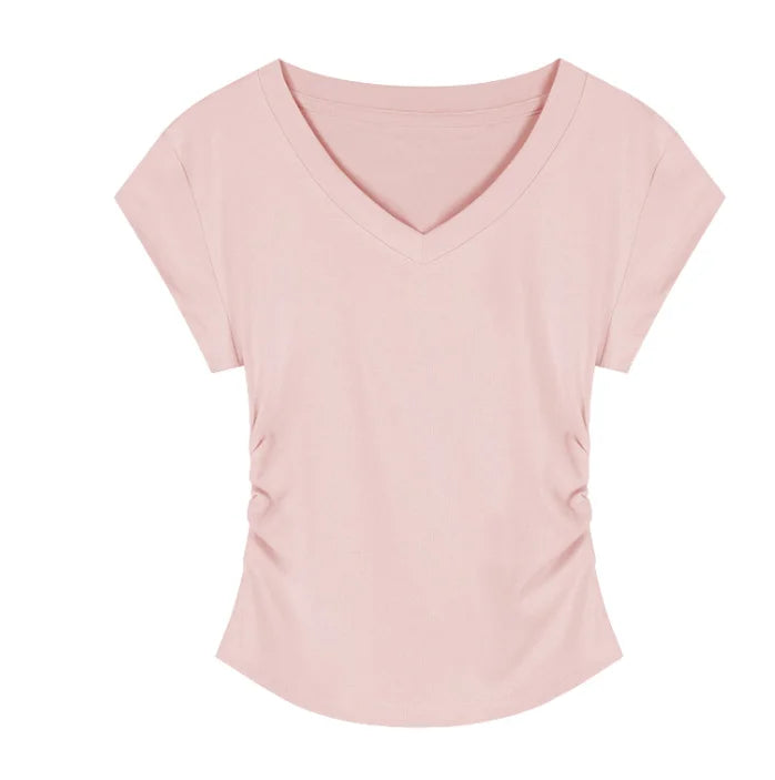 t-shirt rosa con collo a v